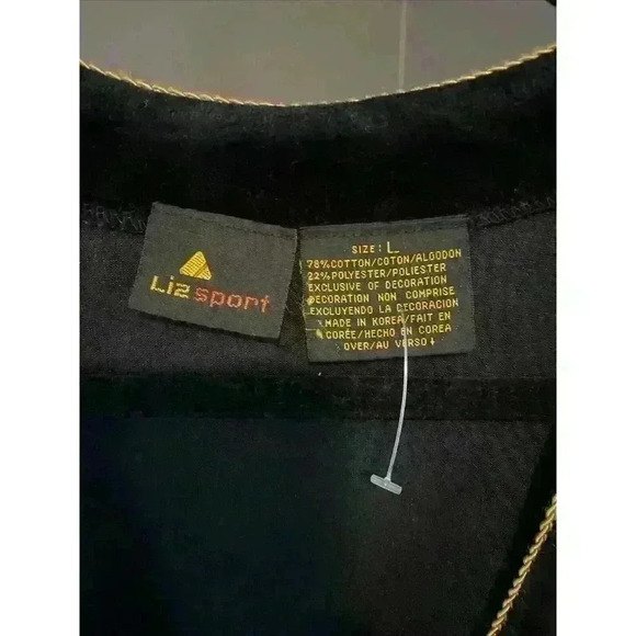 Vintage Liz Sport Black Velvet Blazer Jacket Sz L Gold Trim Crested Buttons 251H - Picture 6 of 13